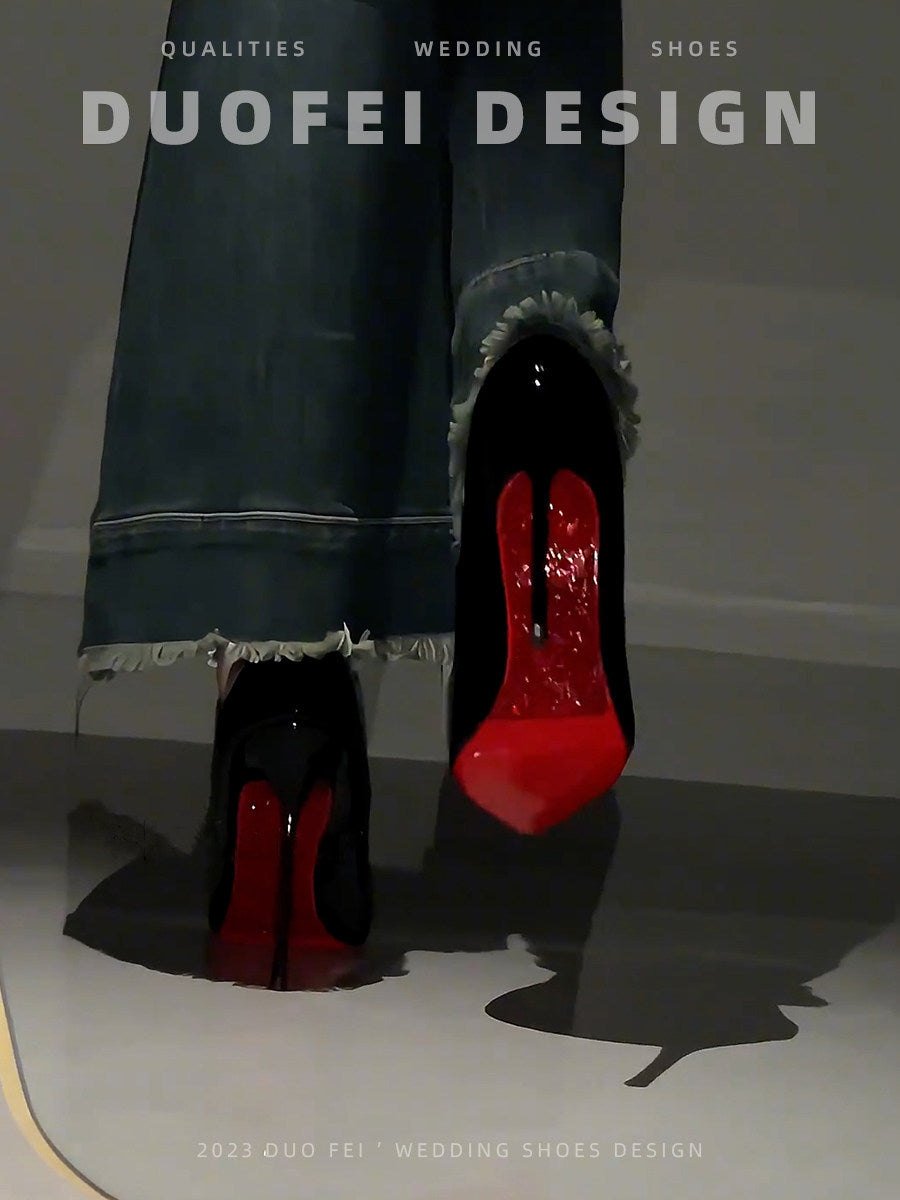 Red-Sole Pointed-Toe Stiletto Heels | Black & Nude